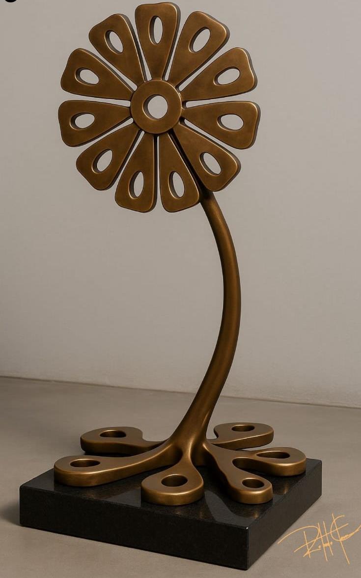 Dente de Leão — Escultura. Bronze maciço puro · base em granito preto absoluto. Roberto Claussen.