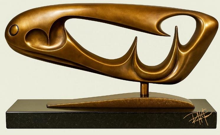 Grotas — Escultura. Bronze maciço puro · base em granito preto absoluto. Roberto Claussen.