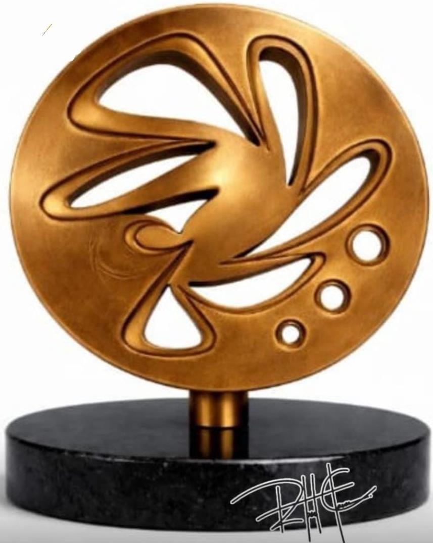 Pétalas Amarelas — Objeto de Parede. Bronze maciço puro · base em granito preto absoluto. Roberto Claussen.